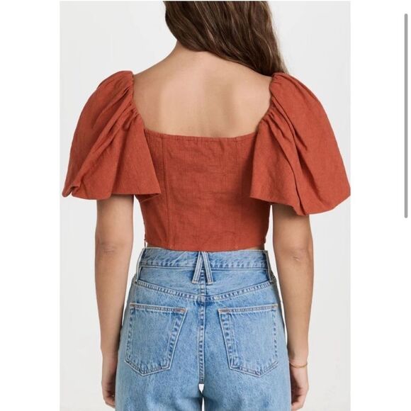 Jonathan Simkhai Quince Jacquard Puff Sleeve Crop Top - Picture 2 of 5